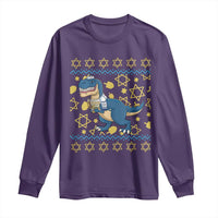 Funny Hanukkah Dinosaur Lover Ugly Sweater Long Sleeve Shirt Festival Of Lights Gift - Wonder Print Shop