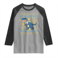 Funny Hanukkah Dinosaur Lover Ugly Sweater Raglan Shirt Festival Of Lights Gift - Wonder Print Shop