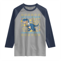 Funny Hanukkah Dinosaur Lover Ugly Sweater Raglan Shirt Festival Of Lights Gift - Wonder Print Shop