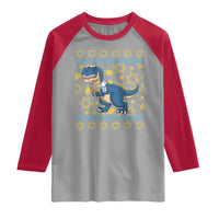 Funny Hanukkah Dinosaur Lover Ugly Sweater Raglan Shirt Festival Of Lights Gift - Wonder Print Shop