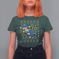 Funny Hanukkah Dinosaur Lover Ugly Sweater T Shirt For Women Festival Of Lights Gift - Wonder Print Shop
