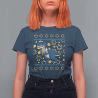 Funny Hanukkah Dinosaur Lover Ugly Sweater T Shirt For Women Festival Of Lights Gift - Wonder Print Shop