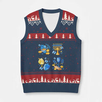 Hanukkah Celebration V-Neck Knit Sweater Vest Menorah Star Of David Candle Dreidel Gift - Wonder Print Shop