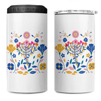 Hanukkah Floral Menorah 4 in 1 Can Cooler Tumbler Jewish Gift For Women - Wonder Print Shop