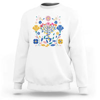 Hanukkah Floral Menorah Sweatshirt Jewish Gift For Women - Wonder Print Shop