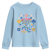 Hanukkah Floral Menorah Youth Sweatshirt Jewish Gift For Women - Wonder Print Shop