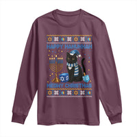 Hanukkah Cat Lover Gifts Long Sleeve Shirt Happy Hanukkah Meowy Christmas - Wonder Print Shop