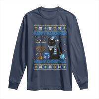 Hanukkah Cat Lover Gifts Long Sleeve Shirt Happy Hanukkah Meowy Christmas - Wonder Print Shop