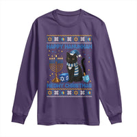 Hanukkah Cat Lover Gifts Long Sleeve Shirt Happy Hanukkah Meowy Christmas - Wonder Print Shop