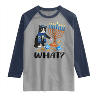 Funny Black Cat Chaos Hanukkah Menorah Gift Raglan Shirt - Wonder Print Shop