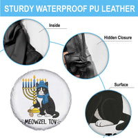 Meowzel Tov Spare Tire Cover Black Cat Playing Dreidel Menorah Hanukkah Gift - Wonder Print Shop