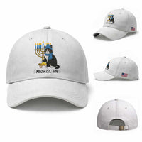 Meowzel Tov Baseball Cap Black Cat Playing Dreidel Menorah Hanukkah Gift