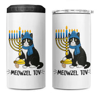Meowzel Tov 4 in 1 Can Cooler Tumbler Black Cat Playing Dreidel Menorah Hanukkah Gift - Wonder Print Shop