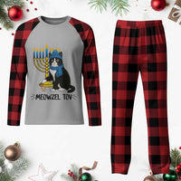 Meowzel Tov Plaid Pajama Set Black Cat Playing Dreidel Menorah Hanukkah Gift - Wonder Print Shop