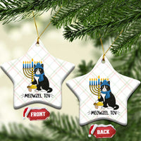 Meowzel Tov Ceramic Ornament Black Cat Playing Dreidel Menorah Hanukkah Gift - Wonder Print Shop
