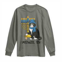 Meowzel Tov Long Sleeve Shirt Black Cat Playing Dreidel Menorah Hanukkah Gift - Wonder Print Shop