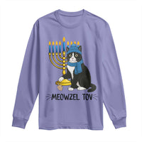 Meowzel Tov Long Sleeve Shirt Black Cat Playing Dreidel Menorah Hanukkah Gift - Wonder Print Shop