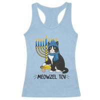 Meowzel Tov Racerback Tank Top Black Cat Playing Dreidel Menorah Hanukkah Gift - Wonder Print Shop