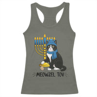 Meowzel Tov Racerback Tank Top Black Cat Playing Dreidel Menorah Hanukkah Gift - Wonder Print Shop