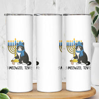 Meowzel Tov Skinny Tumbler Black Cat Playing Dreidel Menorah Hanukkah Gift - Wonder Print Shop
