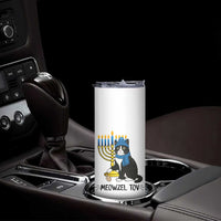 Meowzel Tov Skinny Tumbler Black Cat Playing Dreidel Menorah Hanukkah Gift - Wonder Print Shop