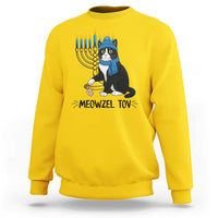 Meowzel Tov Sweatshirt Black Cat Playing Dreidel Menorah Hanukkah Gift - Wonder Print Shop