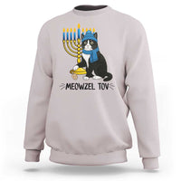 Meowzel Tov Sweatshirt Black Cat Playing Dreidel Menorah Hanukkah Gift - Wonder Print Shop