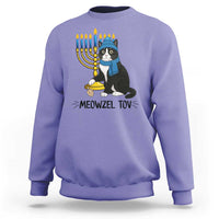 Meowzel Tov Sweatshirt Black Cat Playing Dreidel Menorah Hanukkah Gift - Wonder Print Shop