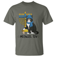 Meowzel Tov T Shirt Black Cat Playing Dreidel Menorah Hanukkah Gift - Wonder Print Shop