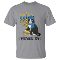 Meowzel Tov T Shirt Black Cat Playing Dreidel Menorah Hanukkah Gift - Wonder Print Shop
