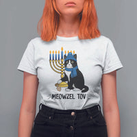Meowzel Tov T Shirt For Women Black Cat Playing Dreidel Menorah Hanukkah Gift - Wonder Print Shop