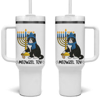 Meowzel Tov Tumbler With Handle Black Cat Playing Dreidel Menorah Hanukkah Gift - Wonder Print Shop
