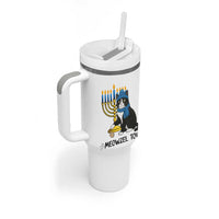 Meowzel Tov Tumbler With Handle Black Cat Playing Dreidel Menorah Hanukkah Gift - Wonder Print Shop
