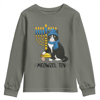Meowzel Tov Youth Sweatshirt Black Cat Playing Dreidel Menorah Hanukkah Gift - Wonder Print Shop