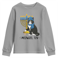 Meowzel Tov Youth Sweatshirt Black Cat Playing Dreidel Menorah Hanukkah Gift - Wonder Print Shop