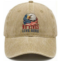 No Kings Live Here Washed Cotton Baseball Cap Patriotic American Eagle