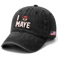 I Love Maye Washed Cotton Baseball Cap Football Lover Gift For NE Fan