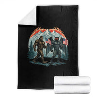 Patriotic Bigfoot And Mothman Throw Blanket Funny Cryptid Lover Gift