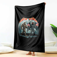 Patriotic Bigfoot And Mothman Throw Blanket Funny Cryptid Lover Gift