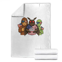 Funny Bigfoot Mothman Alien Throw Blanket USA 250th Anniversary