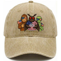 Funny Bigfoot Mothman Alien Washed Cotton Baseball Cap USA 250th Anniversary