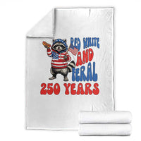Funny Patriotic Raccoon Throw Blanket Red White And Feral 250 Years