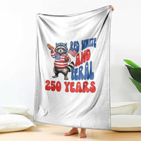 Funny Patriotic Raccoon Throw Blanket Red White And Feral 250 Years