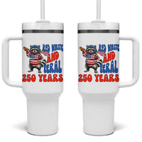 Funny Patriotic Raccoon Tumbler With Handle Red White And Feral 250 Years
