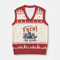 Funny Raccoon Red White And Feral America 250 V-Neck Knit Sweater Vest
