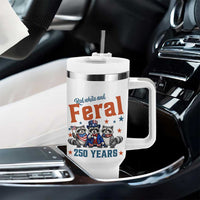 Funny Raccoon Red White And Feral America 250 Tumbler With Handle