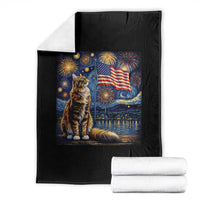 Patriotic Starry Night Cat Throw Blanket Cat Lover Gift