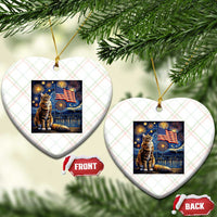Patriotic Starry Night Cat Ceramic Ornament Cat Lover Gift