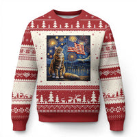 Patriotic Starry Night Cat Ugly Christmas Sweater Cat Lover Gift