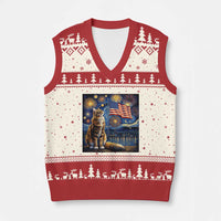 Patriotic Starry Night Cat V-Neck Knit Sweater Vest Cat Lover Gift